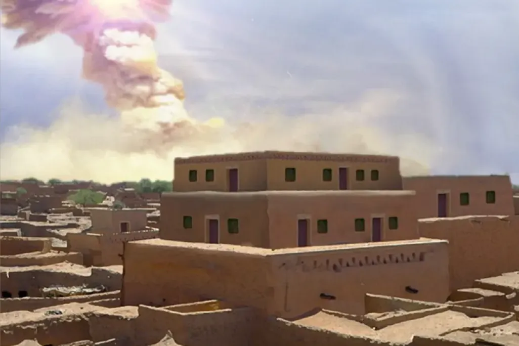 Reconstruction of the blast above a city building