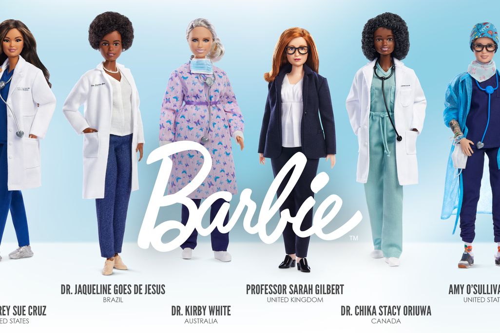 A photo of six Barbie dolls reach representing a frontline worker who worked during the covid-19 pandemic