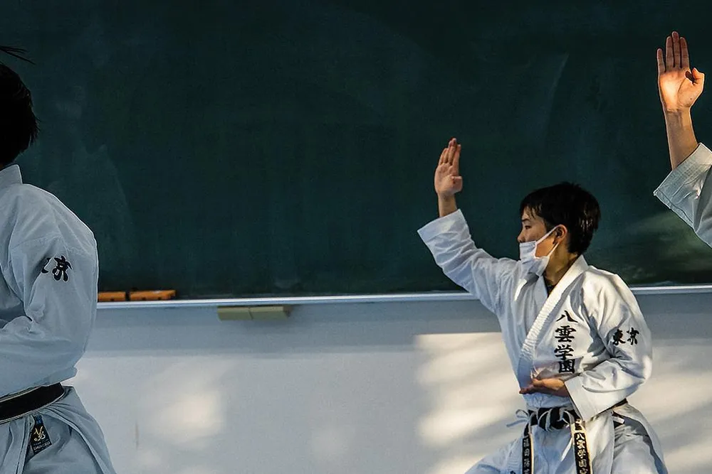Yakumo Academy High School karate team members 