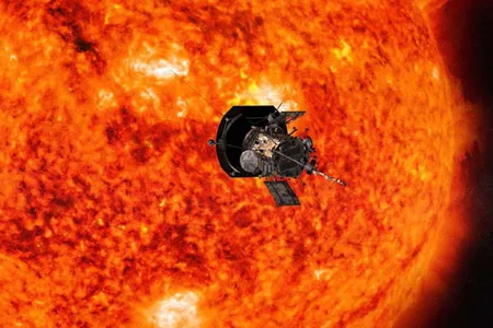 Illustration of the Parker Solar Probe spacecraft approaching the Sun.