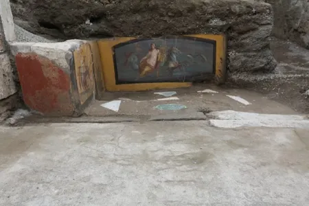 A recently uncovered thermopolia in the ruins of Pompeii.