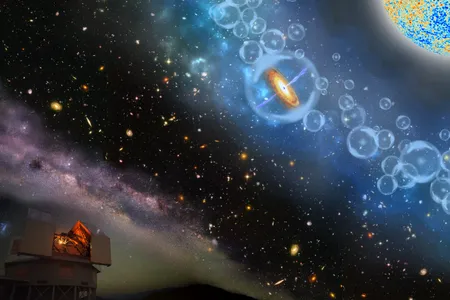 Artist’s concept of the observatory discovering the supermassive black hole from end of the cosmic Dark Age as the first stars blinked on.