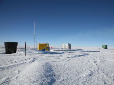 At the top of Dome A, an unmanned research station, is a smattering of antenna masts, small shipping containers, scientific equipment and a lot of footprints that take years for the snow and meager wind to cover up. 
