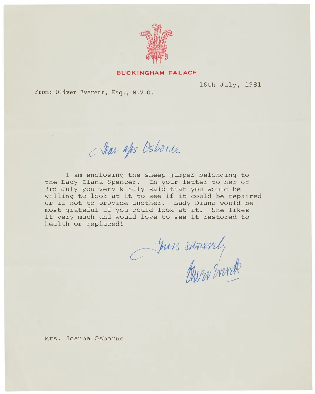 Letter from Buckingham Palace