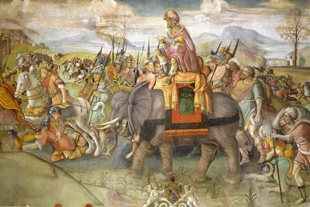 This fresco by Jacopo Ripanda depicts Hannibal crossing the Alps in 218 B.C. New research claims to have located the site of the general's first major victory in Spain.
