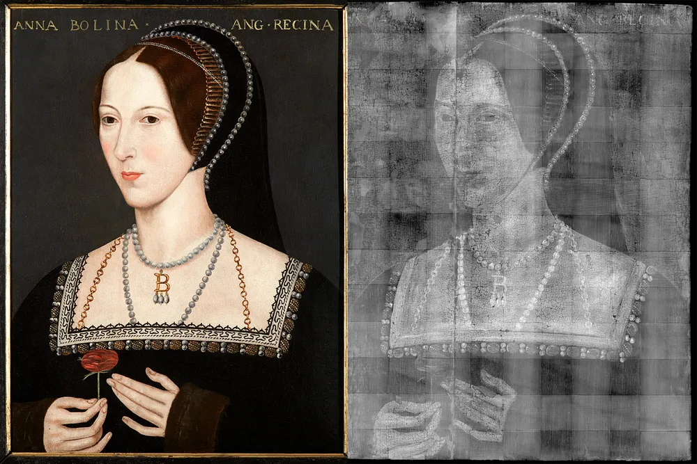 Hever Rose portrait plus infrared scan of the painting