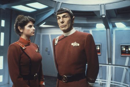 Marc Okrand was hired in 1982 to write dialogue in Vulcan for this already-shot-in-English scene from Star Trek II: The Wrath of Khan featuring Kirstie Alley and Leonard Nimoy.