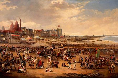 The Leith glass factory's cone-shaped furnaces appear in the background of painter William Reed's Leith Races.

