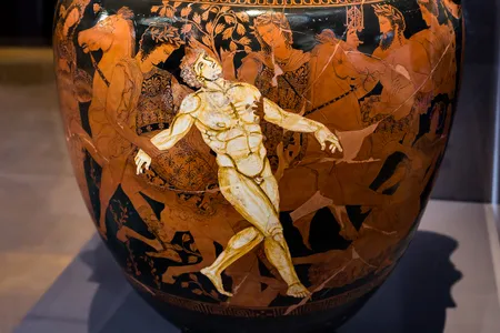 An ancient vase depicting the death of Talos, the bronze automaton created by the god Hephaestus to guard the island of Crete