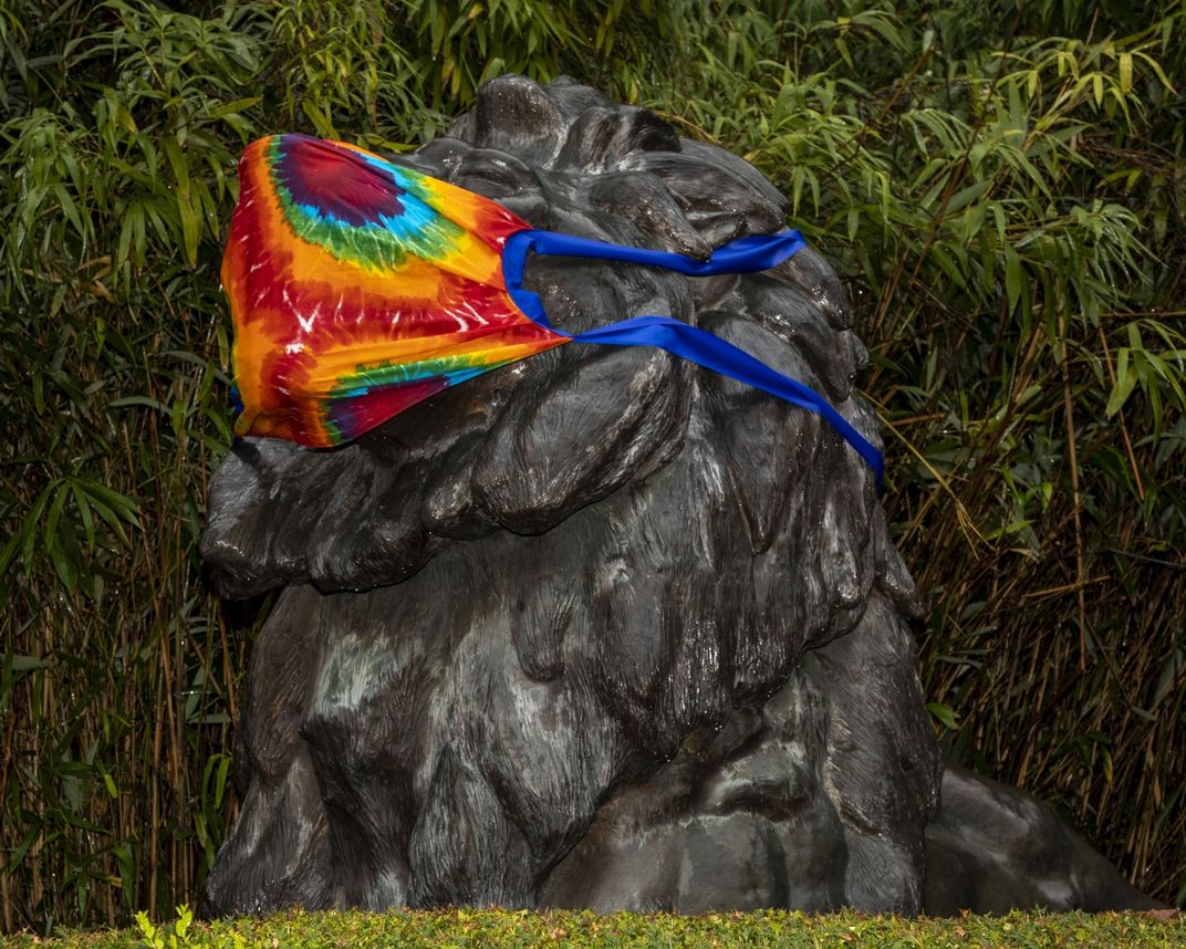 Lion sculpture in mask