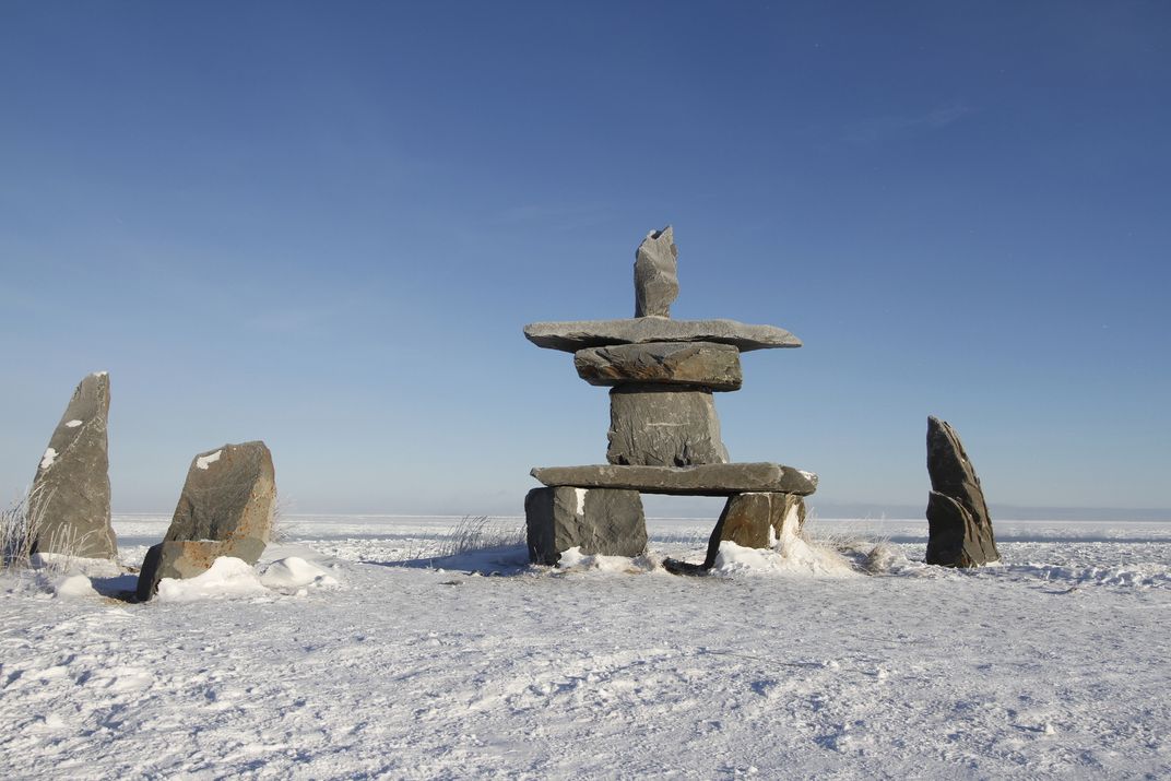 An inuksuk near Churchill (traditional Inuit stone structure for arctic navigation and hunting)
