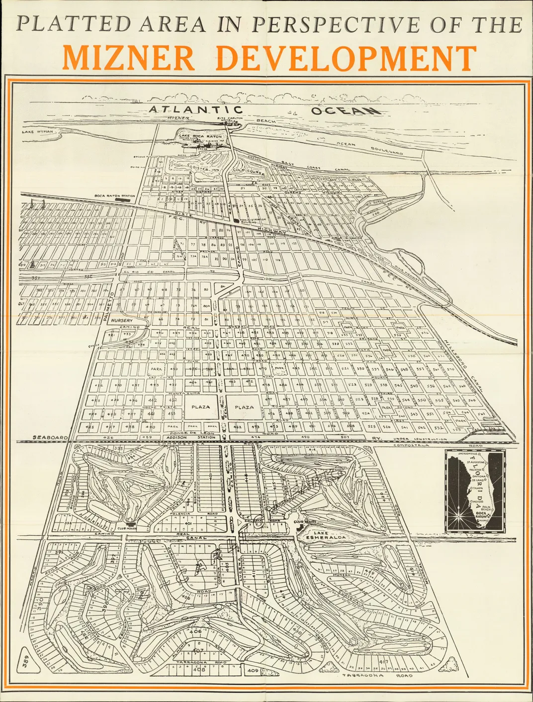A brochure advertising the Mizner Development Corporation's planned project in Boca Raton