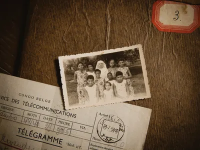 Monique Bitu Bingi was taken from her family as a girl and placed with nuns at the Katende mission (she&#39;s pictured on the lower left in the photograph). The telegram announces the arrival of more children at the mission.