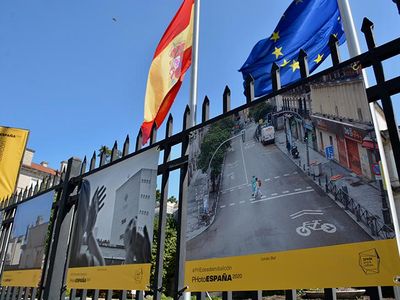 The Cultural Office of the Embassy of Spain in Washington is hosting a photography exhibit, PHotoEspaña, posted on the fence surrounding its historic mansion.