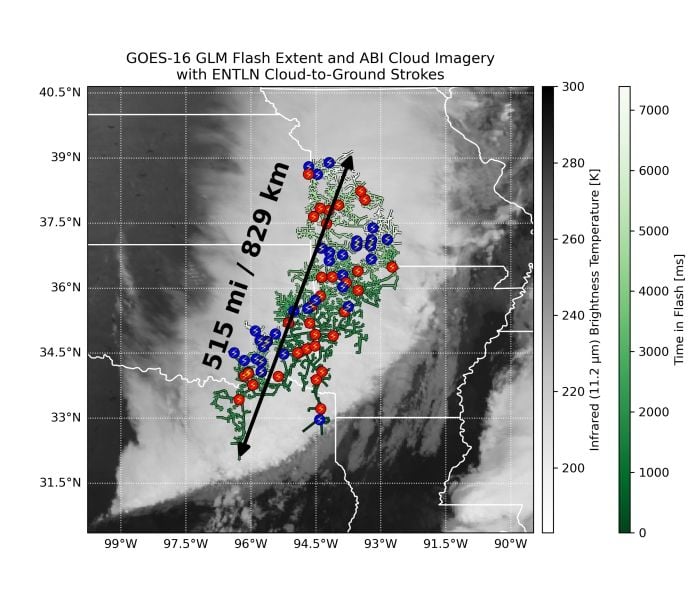 Graphic showing lightning strike across Great Plains of America