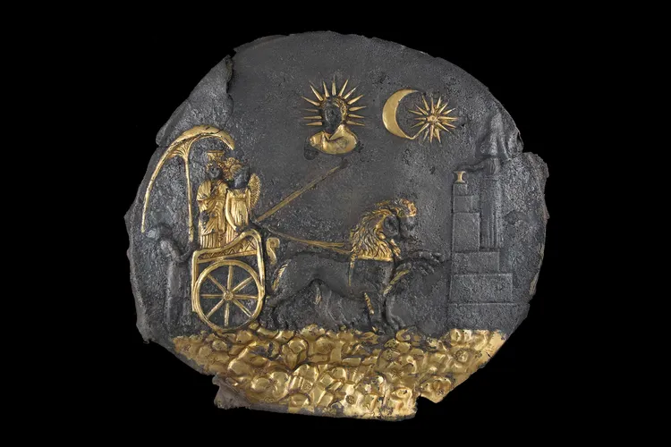 A third-century B.C.E. plaque unearthed at Ai-Khanoum in Afghanistan depicts the mother goddess Cybele in a chariot driven by Nike, the Greek goddess of victory.