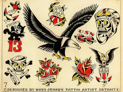 Tattoo flash art by Owen Jensen, courtesy of the Lyle Tuttle Tattoo Art Collection.