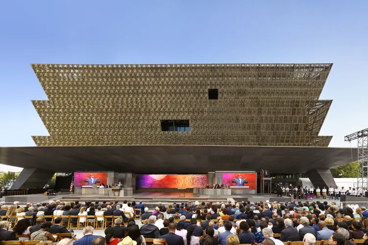 The exterior of the National Museum of African American History and Culture during its opening ceremony in 2016