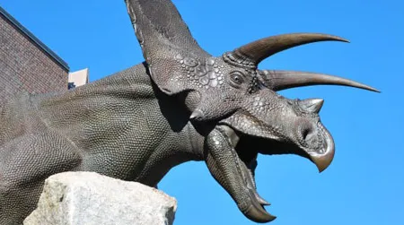 A sculpture of Torosaurus—or, according to some, a mature Triceratops—outside Yale's Peabody Museum of Natural History.