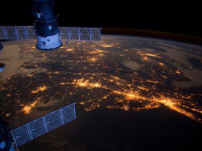 A night-time view from the International Space Station.