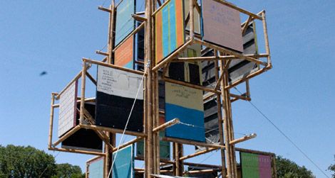 An abstract sculpture representing Colombian urban buildings at the 2011 Smithsonian Folklife Festival.