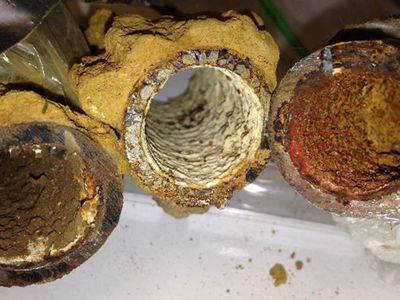 A view into Flint drinking water pipes, showing various types of iron corrosion and rust.