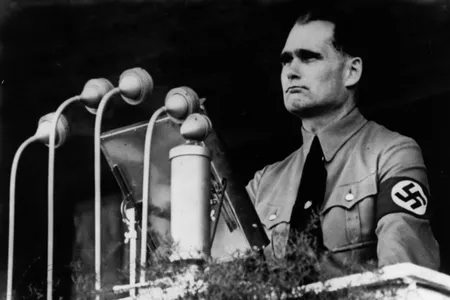 Nazi official Rudolf Hess delivering a public address in 1937.