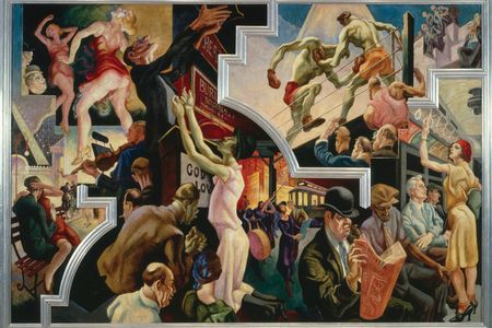 In his magisterial America Today mural, Benton invented a muscular  style intended to convey “the language of the street.”
