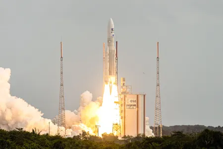 The rocket carrying the Jupiter Icy Moons Explorer launches from French Guiana on April 14.&nbsp;
