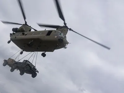 The CH-47 is the U.S. Army’s only heavy-lifter. The newest model, the F, can carry up to 25,000 pounds of people, supplies, or equipment.