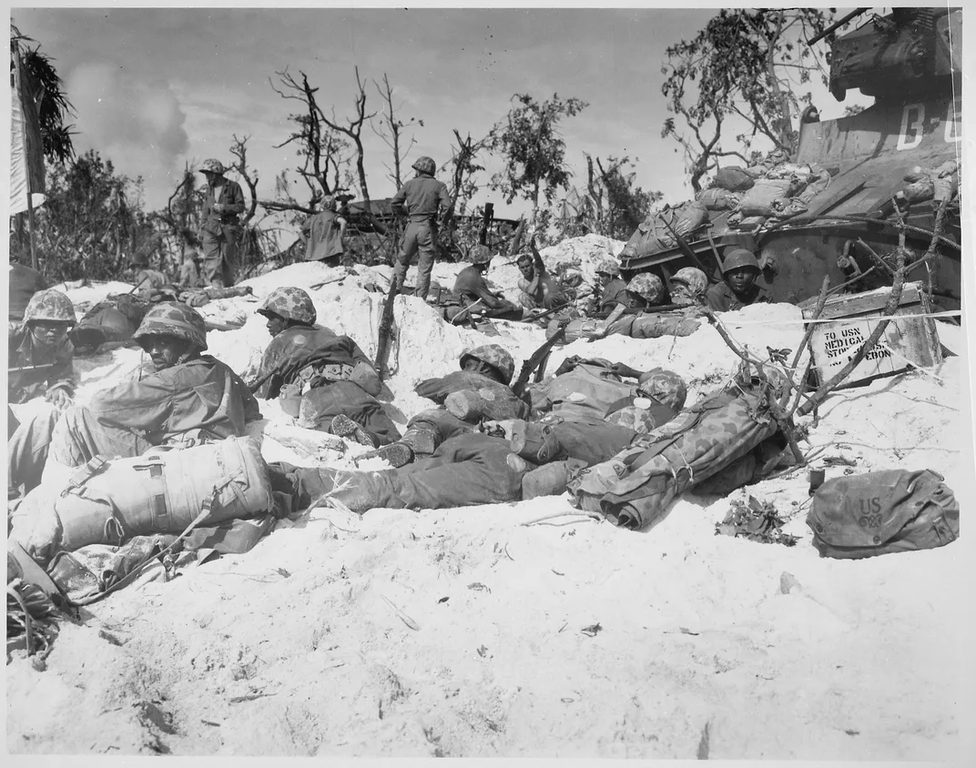 Black soldiers fighting in the Battle of Peleliu in September 1944