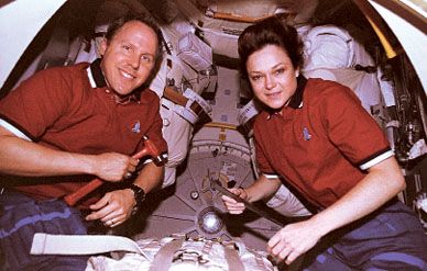 Further into the shuttle flight, Thomas Jones and Tammy Jernigan could almost laugh about their predicament.