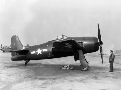 A picture of the XF8F-1 Bearcat. David L. Mandt was flying the same model when he crashed into the Chesapeake Bay.
