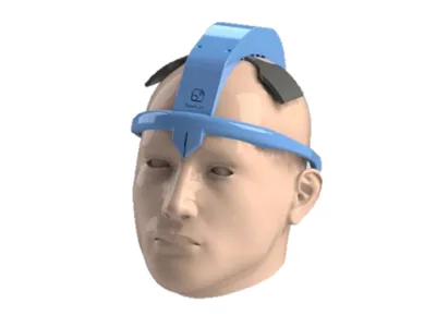 This illustration shows how the STIMband fits on a patient's head.