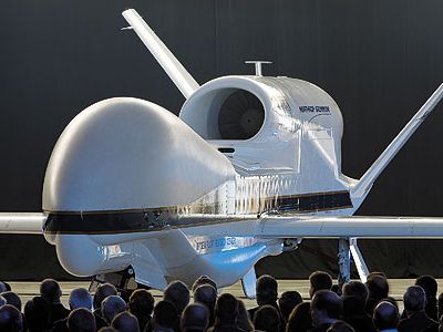 Ready for its closeup: The first demilitarized Global Hawk debuts in 2009 at NASA’s Dryden center in California, where scientists will use it to study hurricanes, pollution, and other atmospheric disturbances.