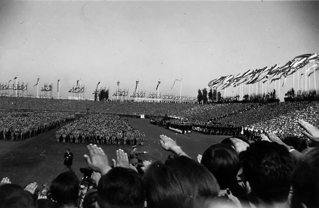 The Oberstdorf Hitler Youth Troop, photographed at the 1935 Nuremberg rally, when Jews were deprived of their citizenship