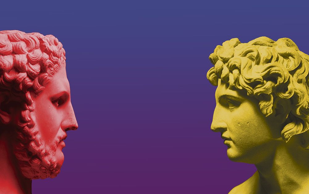 SOCIALMEDIAOPENER-Photo illustration of Philip II of Macedon, left, and his son Alexander the Great. Sculptures are first-century Roman copies of Greek originals.
