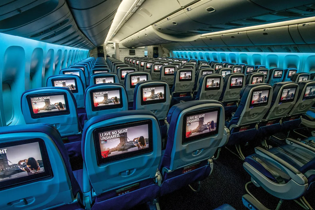 empty plane with orientation tv screens