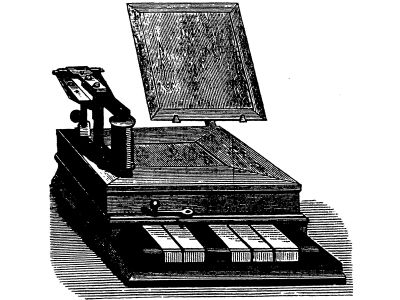 Unlike Samuel Morse's one-key telegraph, Baudot's used five keys.