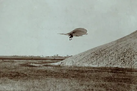 Lilienthal on one of his thousands of glider flights in the mid-1890s.