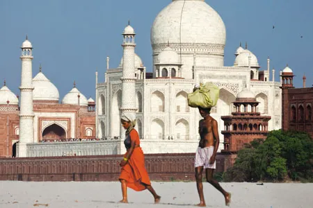The Taj backs up against the once-vibrant Yamuna River, now often dried to the point where locals can walk in the riverbed.