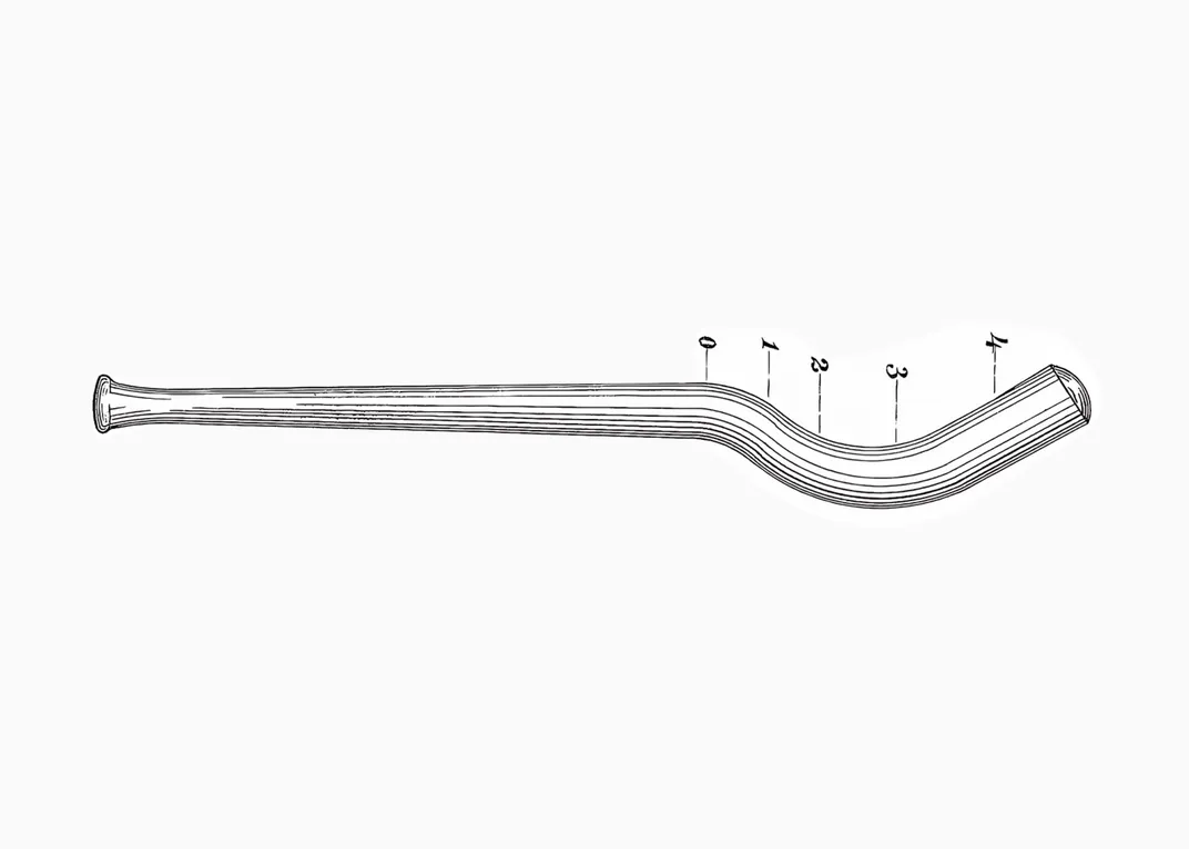 a patent drawing of a curved baseball bat