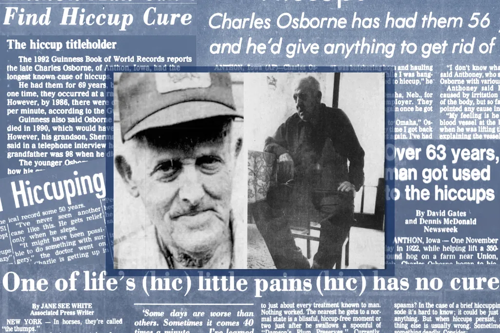 Illustration of Charles Osborne in front of various newspaper headlines about his plight