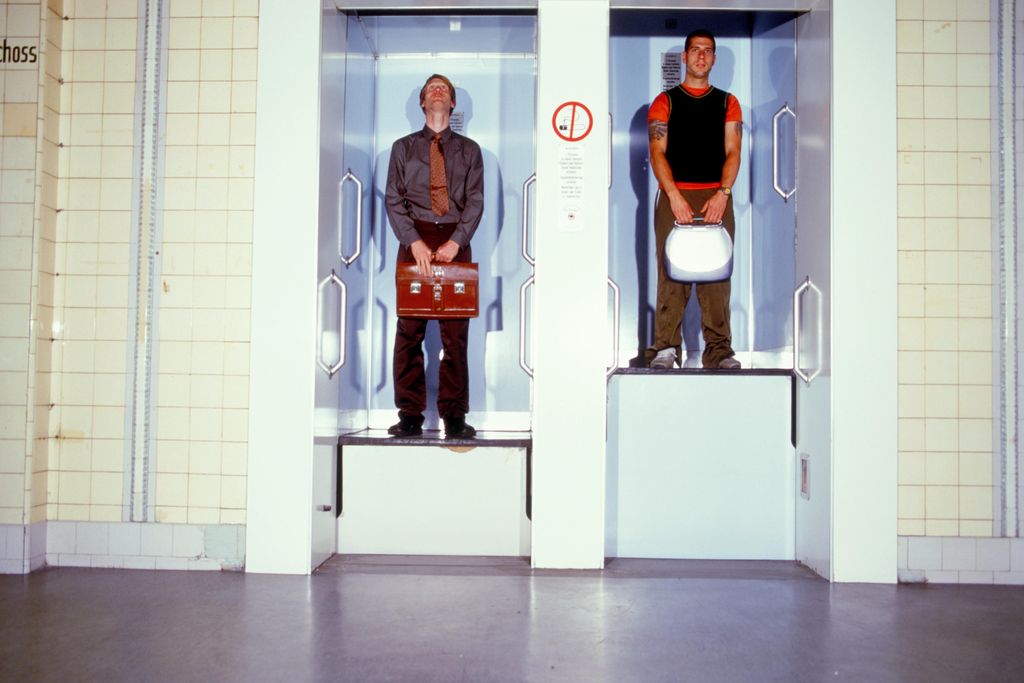 paternoster elevator with two people