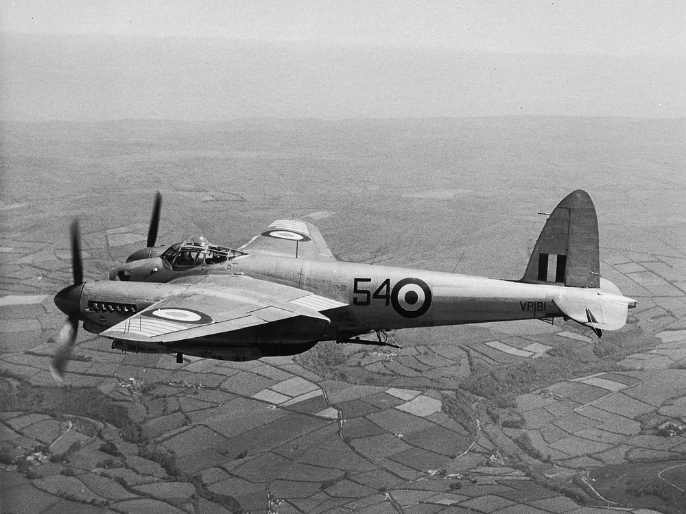 A Mosquito in flight; of the more than 7,000 built, only three known airworthy examples survive.