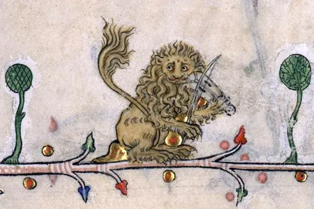 A drawing of a musical lion from 14th-century France