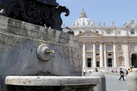A drinking fountain next to St. Peter's square after the Vatican began shutting down its fountains due to Italy's drought.