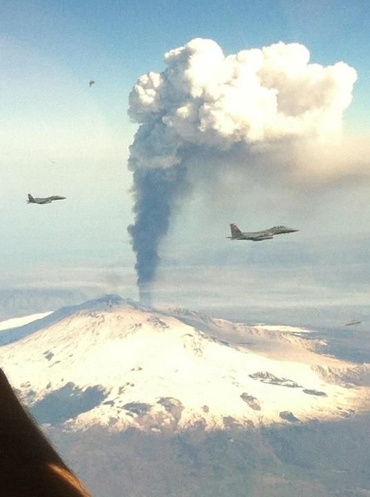 Flying past Mt. Etna in Sicily while it erupts in a US Air Force KC10