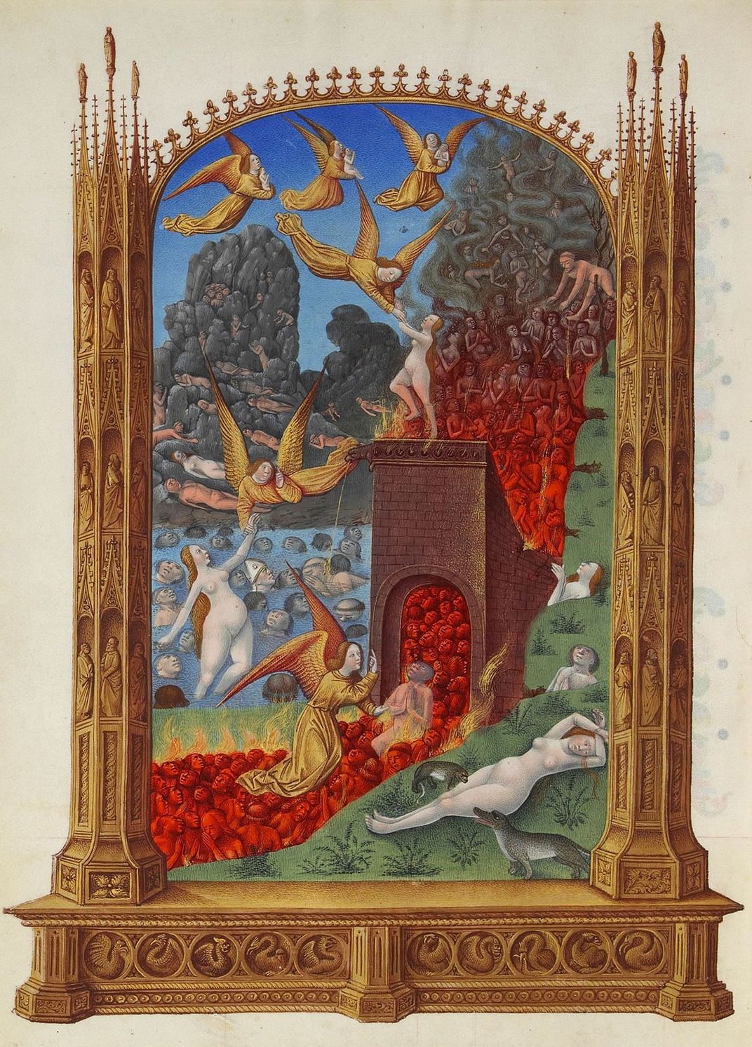 Depiction of a fiery purgatory in the Duke of Berry's 15th-century Book of Hours