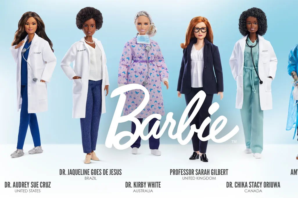 A photo of six Barbie dolls reach representing a frontline worker who worked during the covid-19 pandemic